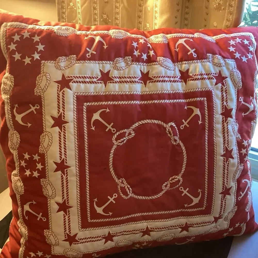 Hand Cafted New With Tag. Nautical Red and Cream Throw Pillow
